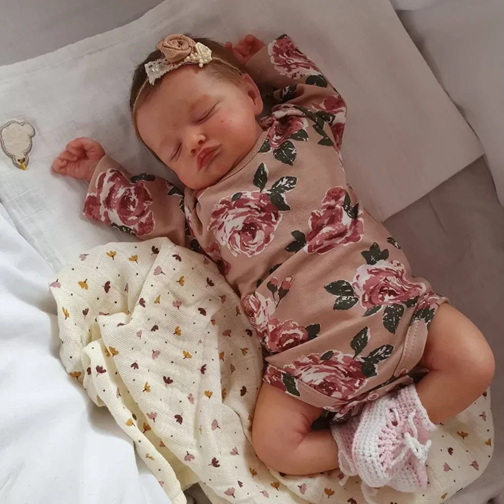 Reborn Baby Doll Silicone Realistic - 全身ビニールシリコン生まれ変わった人形、眠っている赤ちゃん、手作り塗装、リアル、目に見える静脈のある3Dスキン、ロザリオ新生児、49cm