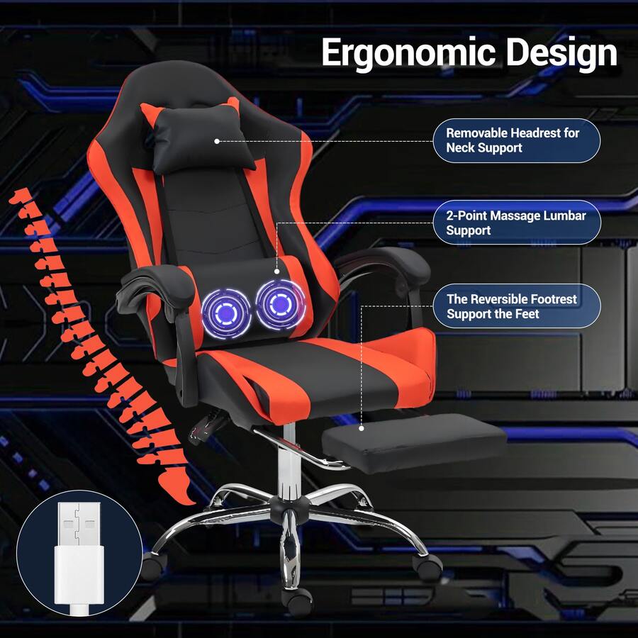 マッサージ機能付きの腰当てを備えたゲーミングチェア - 大人 - Video Games のレビューと価格