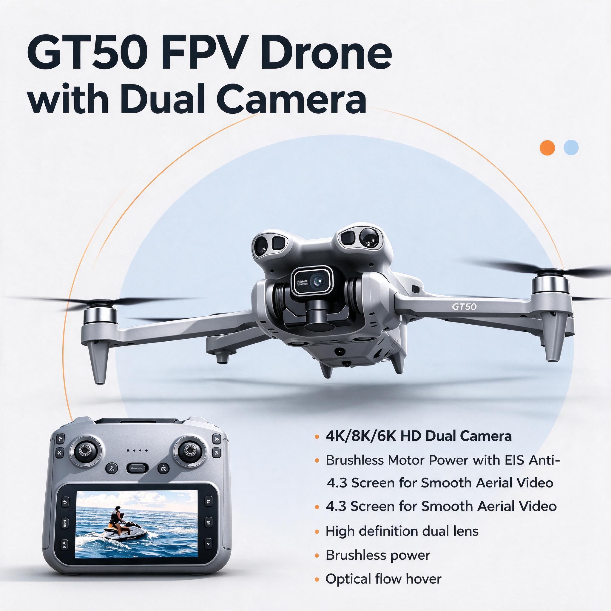 GT50 2.4GHz RCクアッドコプター FPVドローン - Fpv Brushless Rc Drone 4K のレビューと価格
